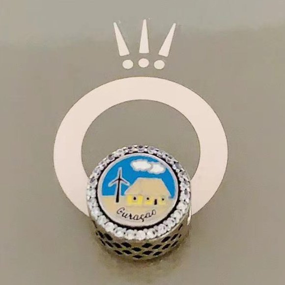 Pandora Engraved Button Charm Windmill Curacao Charm - Picture 2 of 3